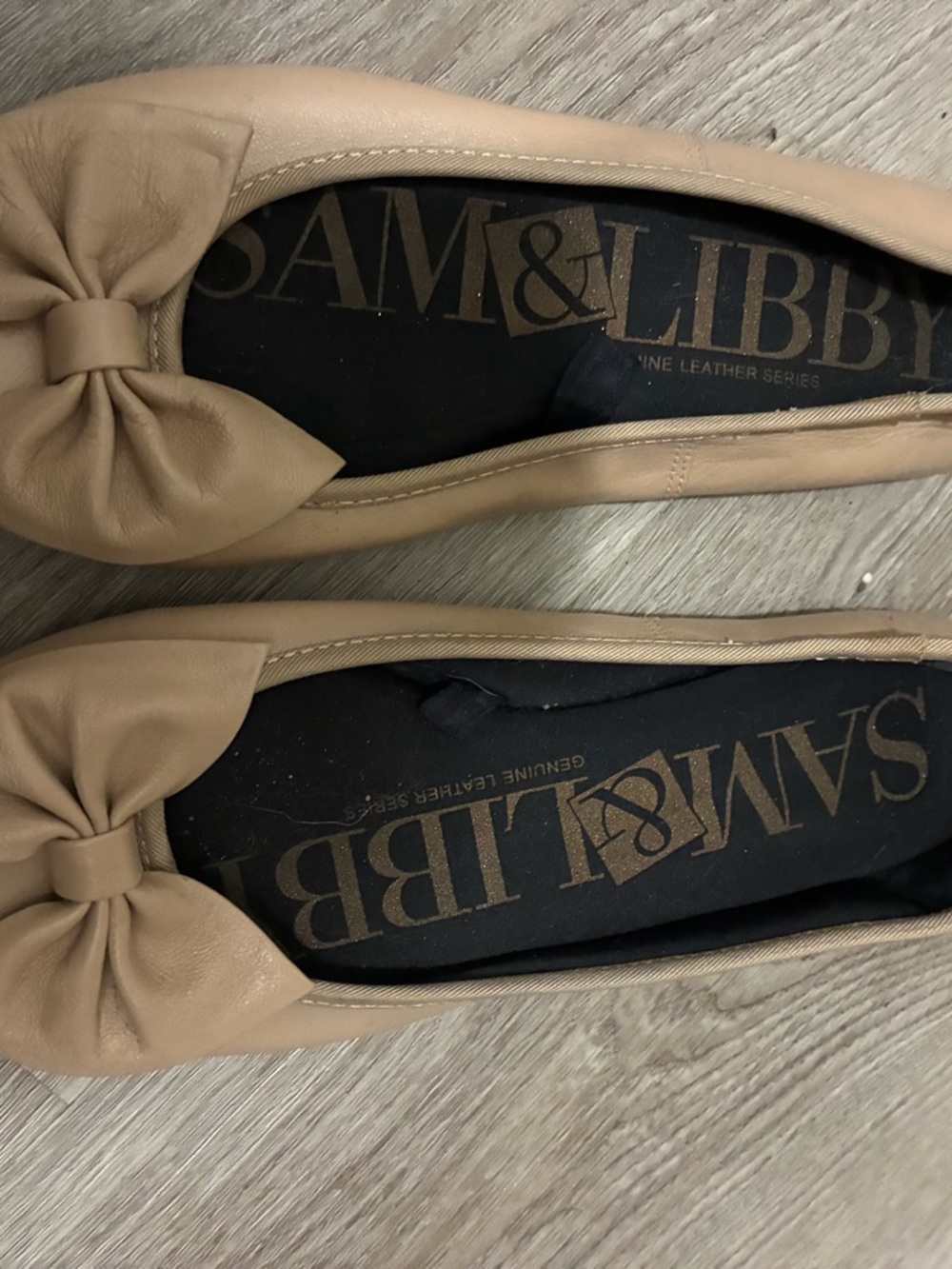 Sam & Libby Beige Bow Leather Ballet Flats